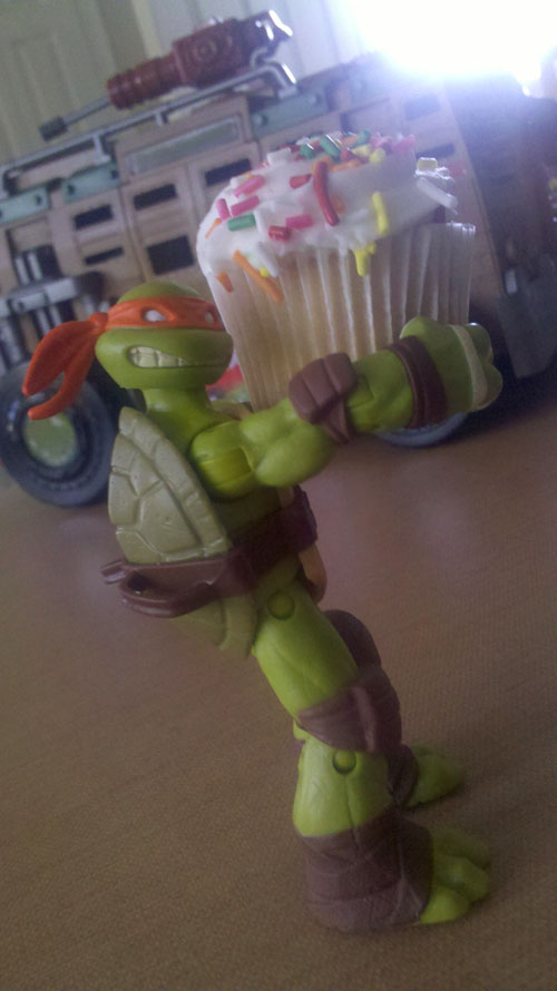 Mikey Sneaking Off with Cupcake